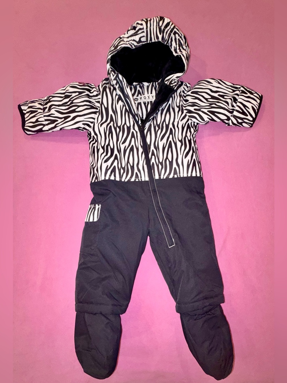 Roxy Infant Zebra Print Snowsuit Bunting - Size 12M (Excellent Condition)